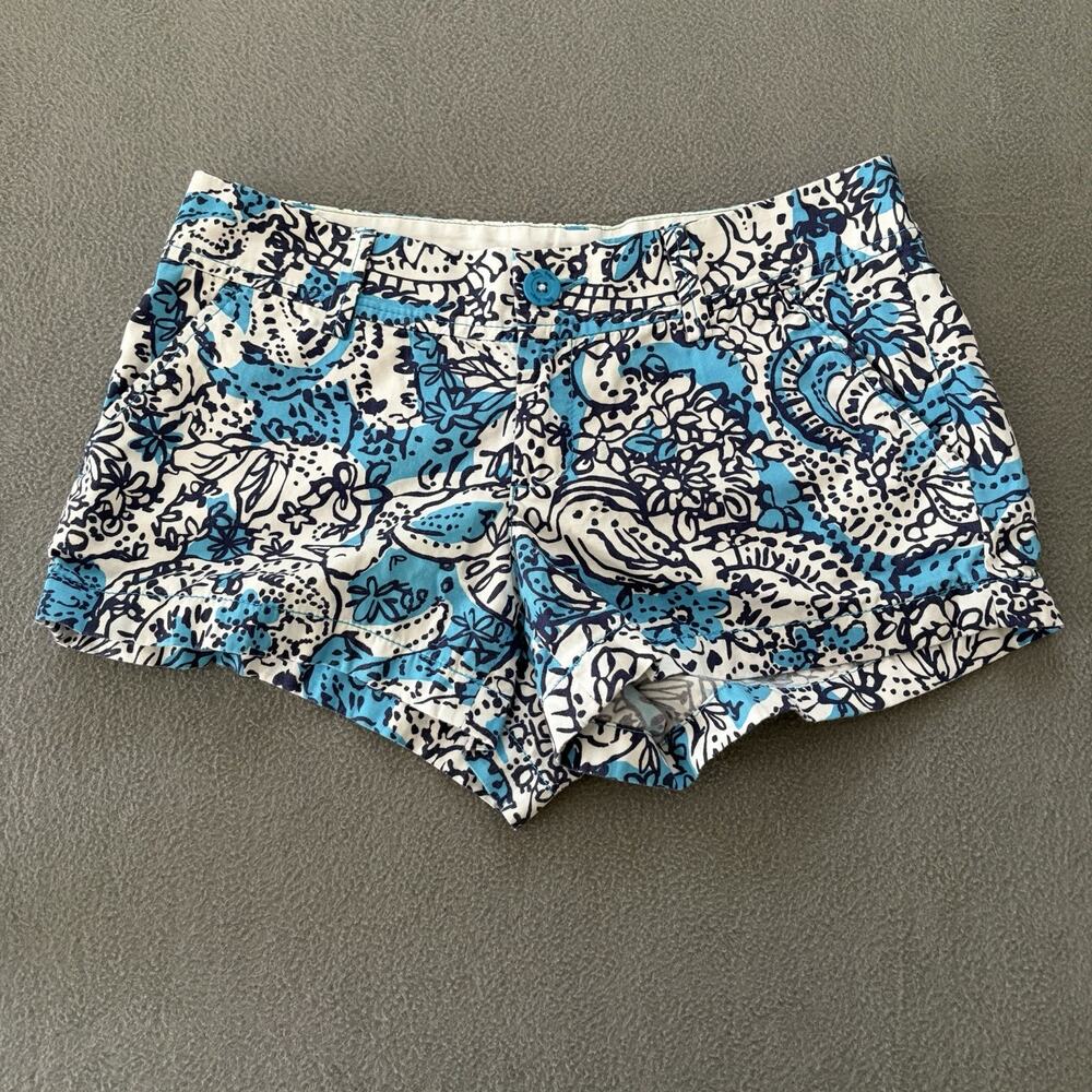 Lilly Pulitzer Shorts Womens 4 Walsh Zip Fly Chino Floral Blue4